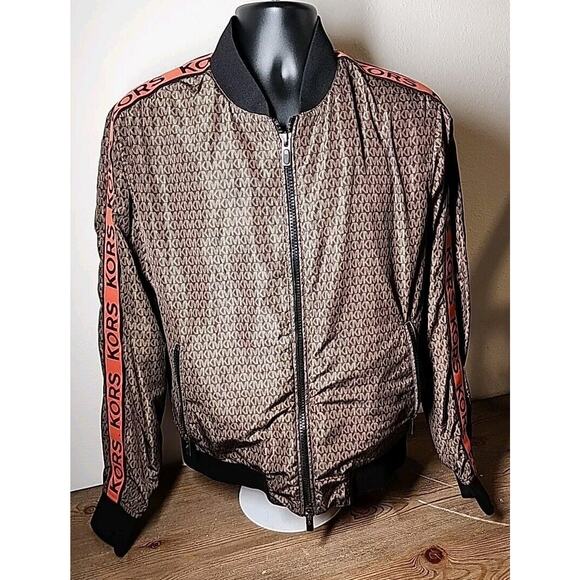Michael Kors Brown Monogram Logo Bomber Jacket, Size - S - Picture 1 of 5